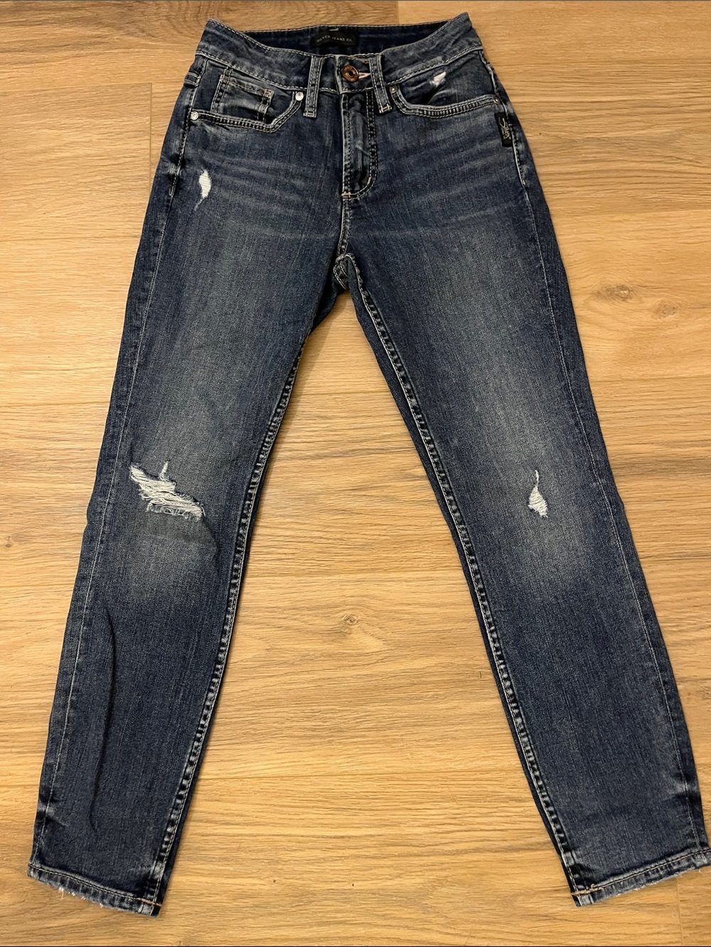 Silver Jeans Faded Distressed Navy Skinny Jeans